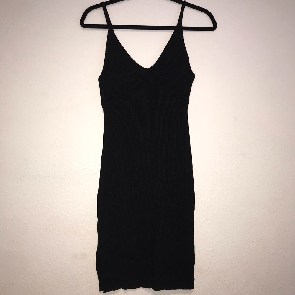 Black medium Slip Dress w/ side slits -Hoity Toity